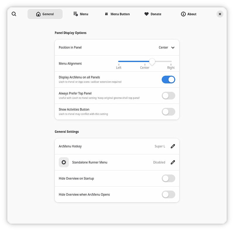 Setting ArcMenu