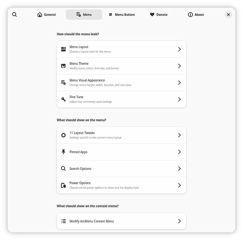 Menu Layout